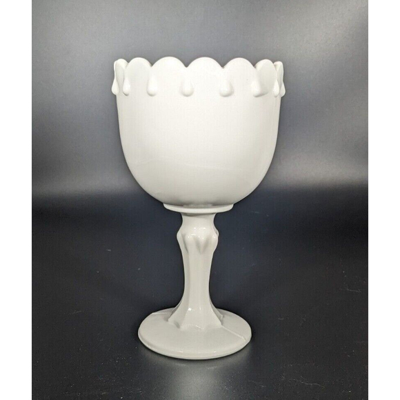 Indiana Glass Other - Vintage Indiana Milk Glass Goblet Tear Drop Scalloped Pedestal Compote MCM